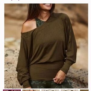 FP Movement by Free People Olive Off-Shoulder Dolman Top